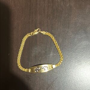 Gold and Silver Chain Link Bracelet with Decorative Plate